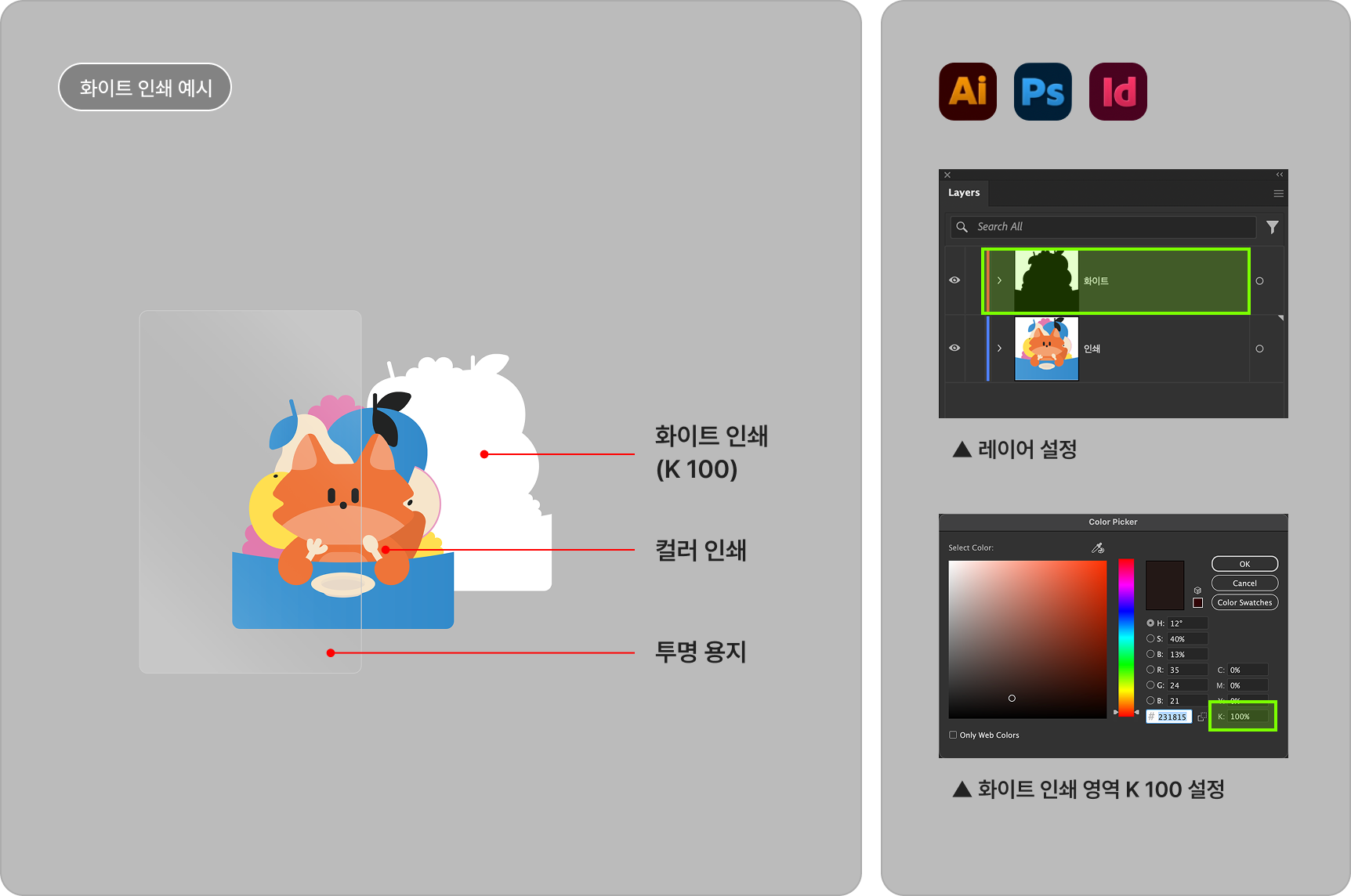 화이트 인쇄 및 레이어 설정 안내